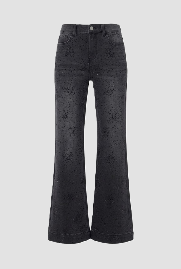 Jeans con applicazioni gioiello donna nero 