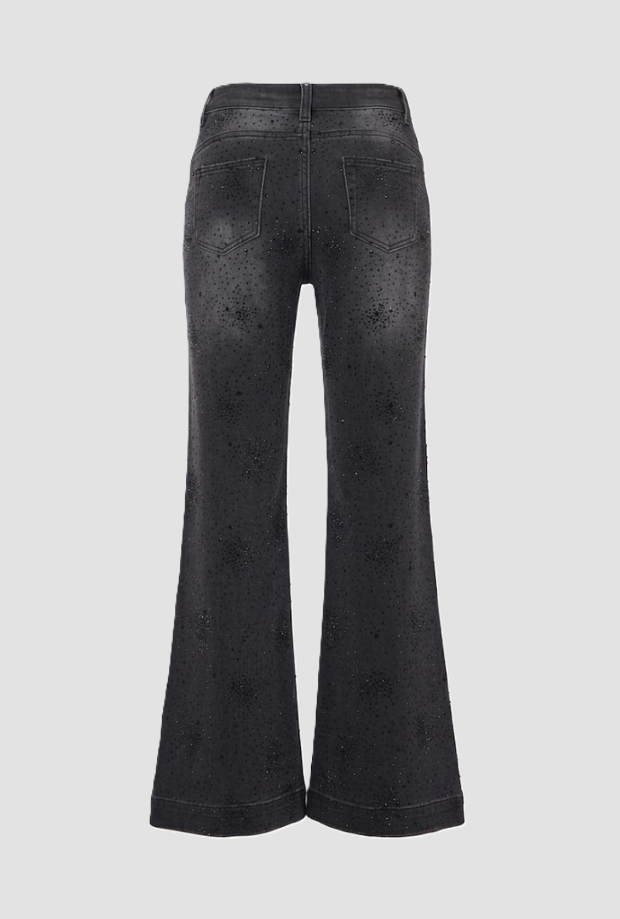 Jeans con applicazioni gioiello donna nero 