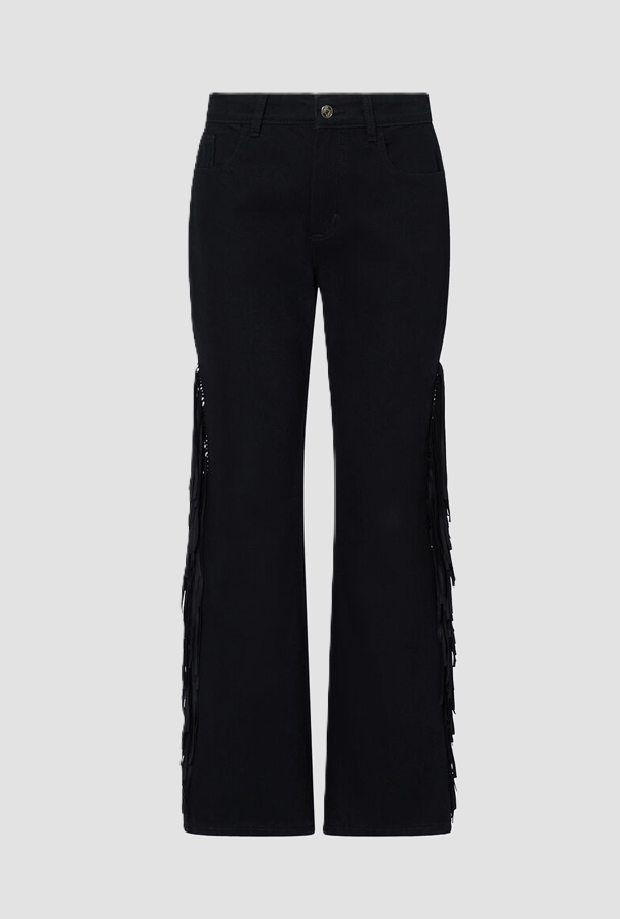 Jeans con frange donna nero 