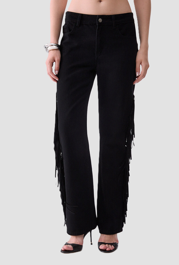 Jeans con frange donna nero 