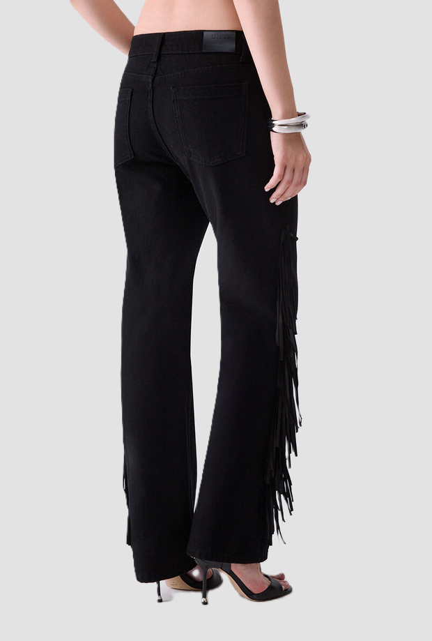 Jeans con frange donna nero 