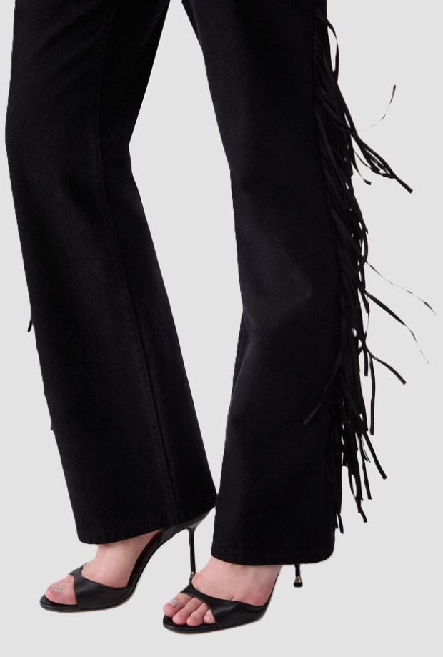 Jeans con frange donna nero 