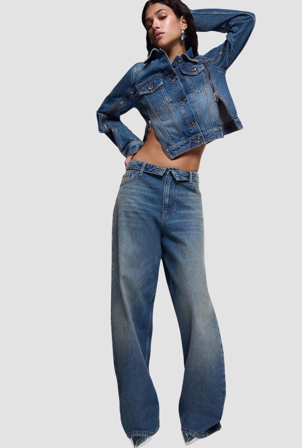 Jeans wide leg donna blu denim 