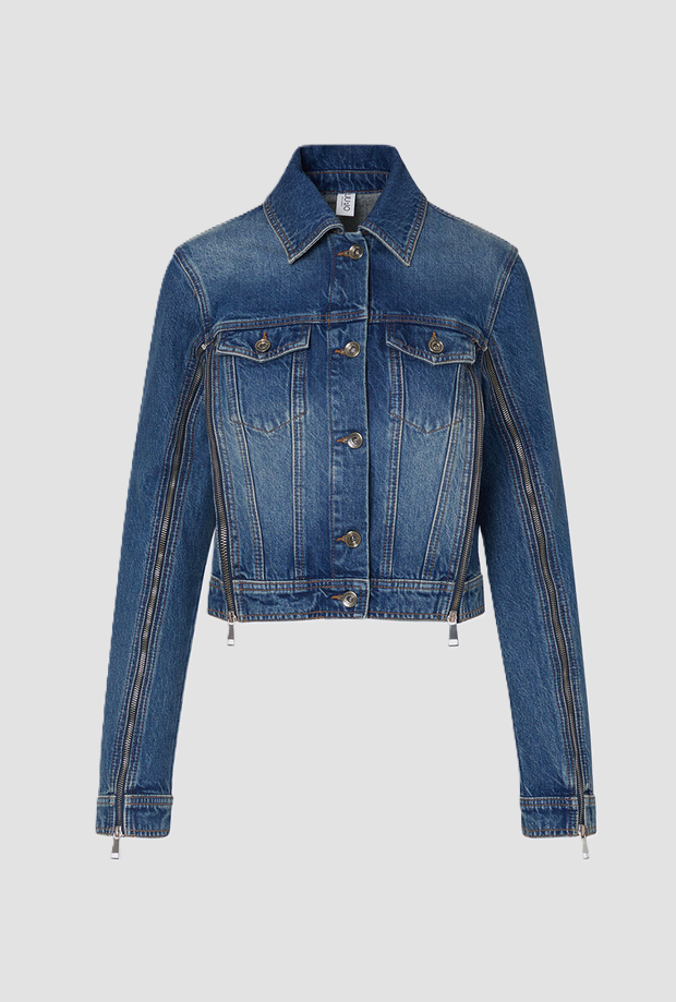 Giubbino in denim con zip laterali donna blu 