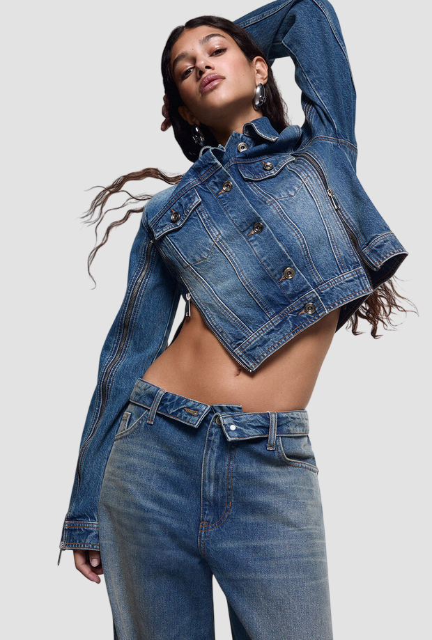 Giubbino in denim con zip laterali donna blu 