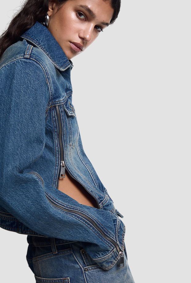 Giubbino in denim con zip laterali donna blu 