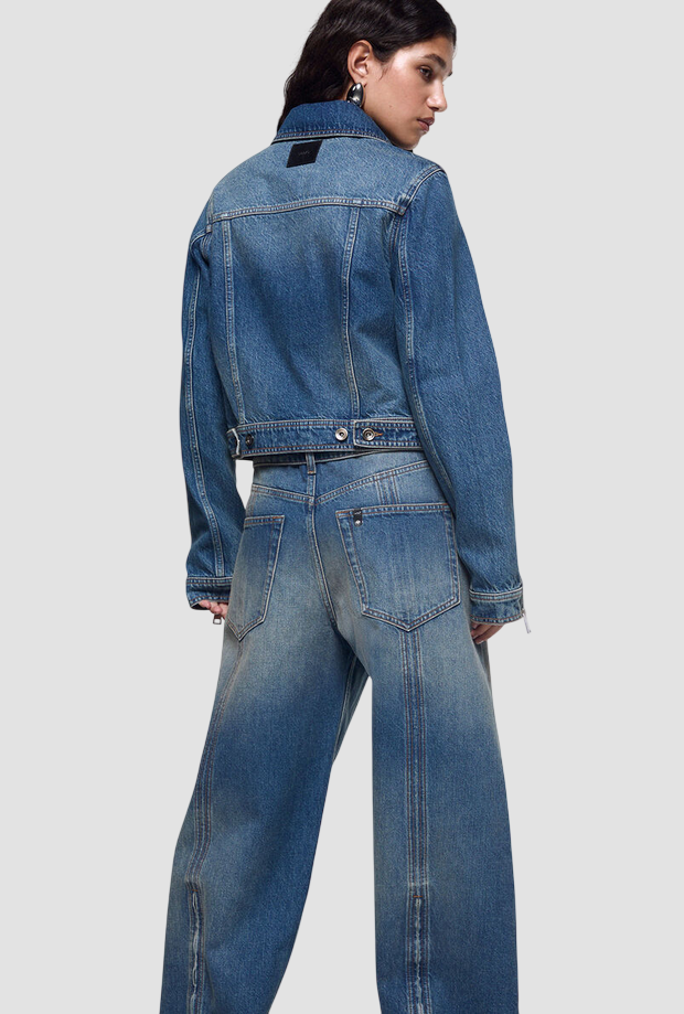 Giubbino in denim con zip laterali donna blu 