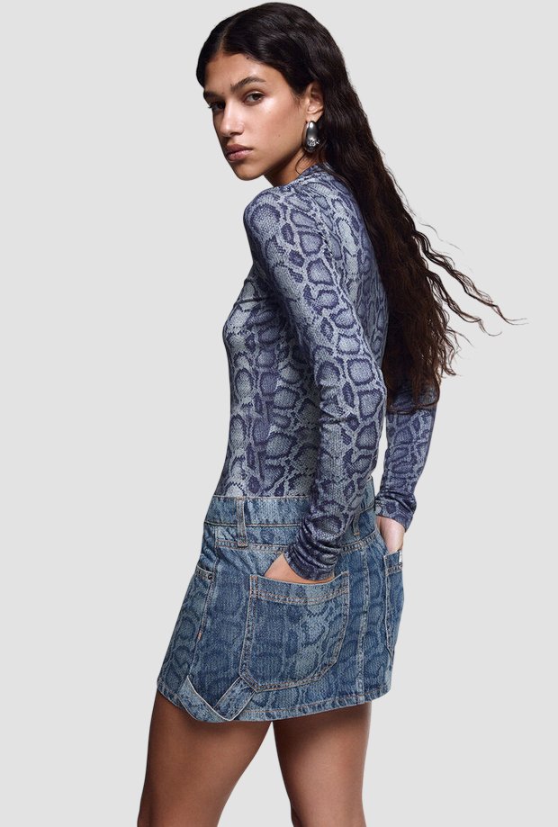 T-shirt effetto pitonato donna blu 