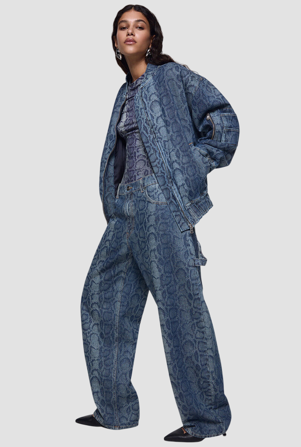 Jeans effetto pitonato donna blu 