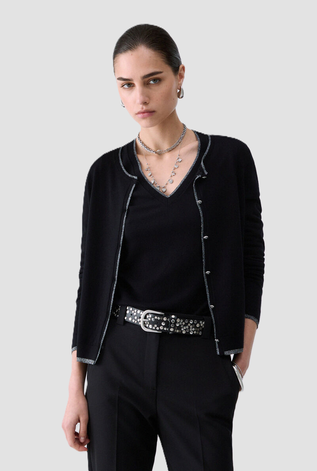 Cardigan con profili donna nero 