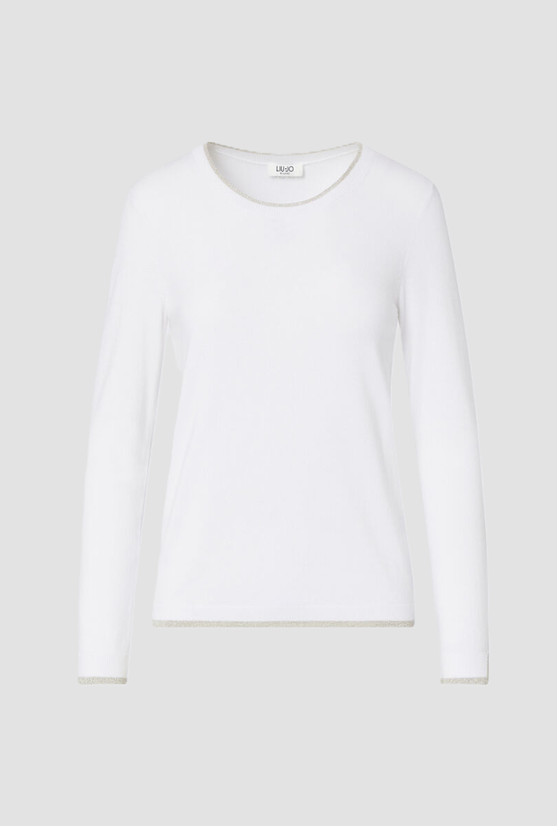 Maglia con profili lurex donna bianco lana 