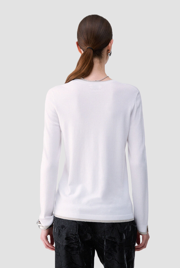 Maglia con profili lurex donna bianco lana 