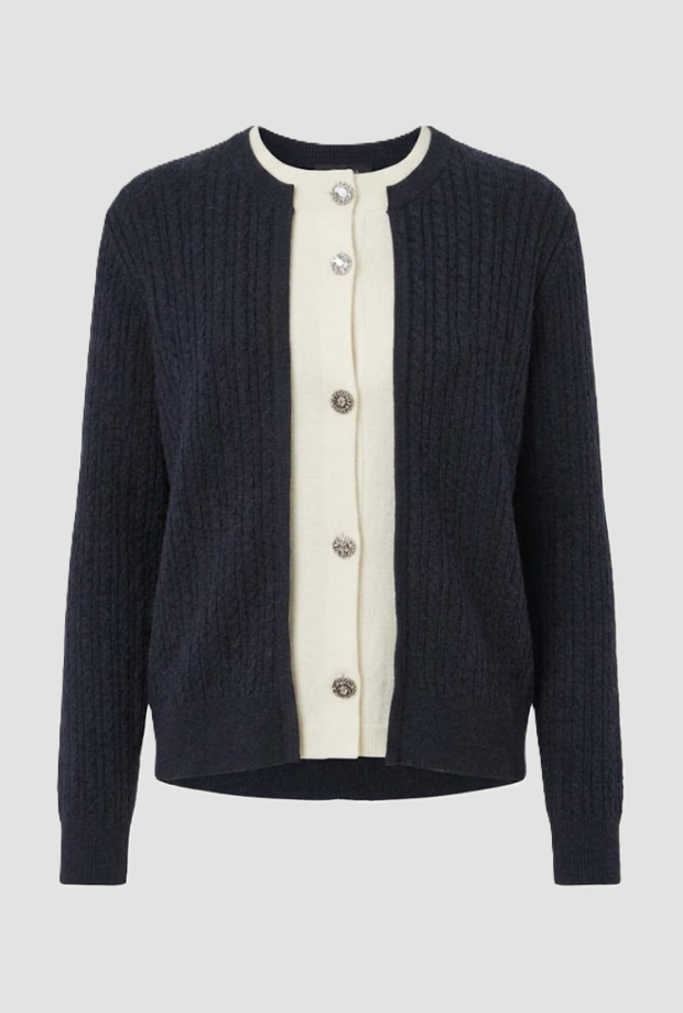 Cardigan con bottoni gioiello donna nero-bianco 