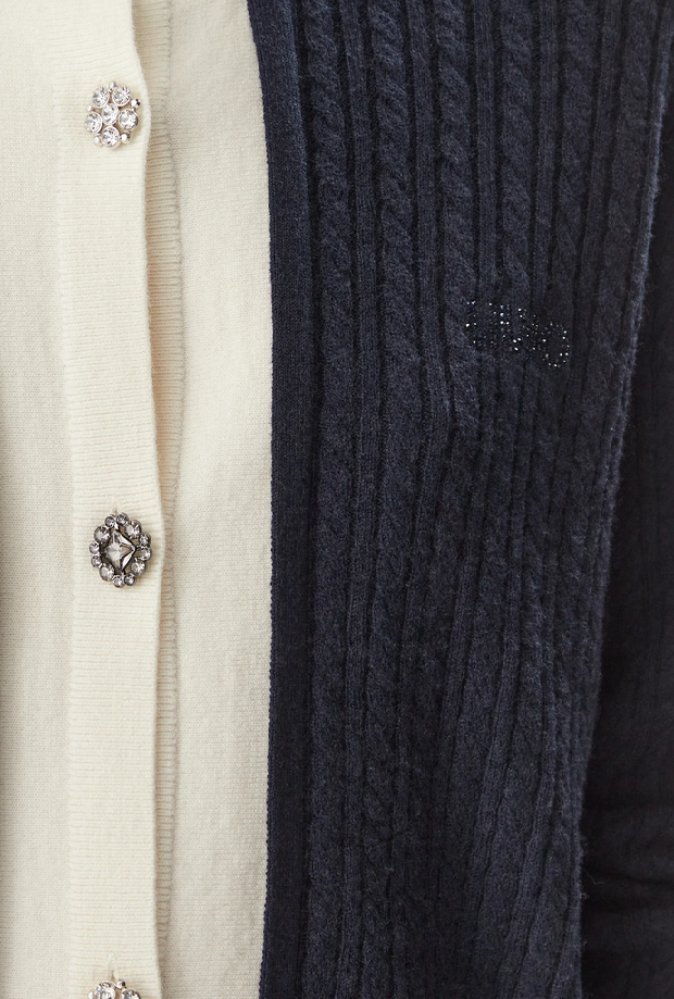 Cardigan con bottoni gioiello donna nero-bianco 