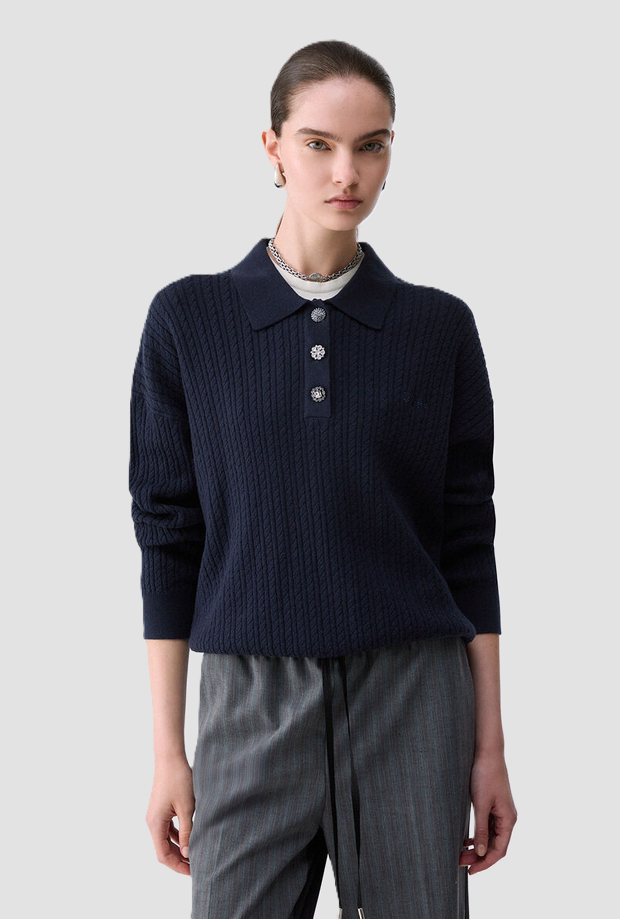 Polo in maglia donna blu notte 