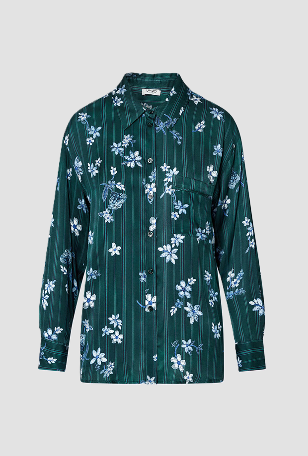 Camicia con stampa e taschino donna verde 
