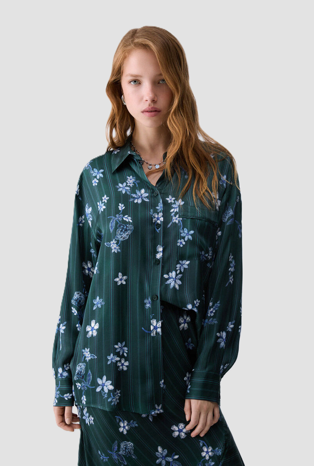 Camicia con stampa e taschino donna verde 
