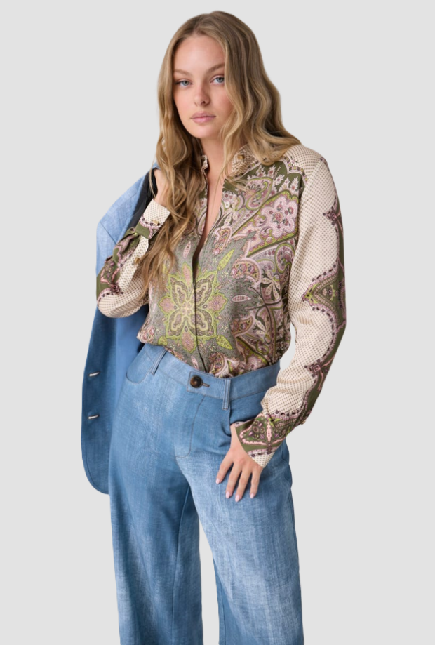 Camicia con stampa donna verde 