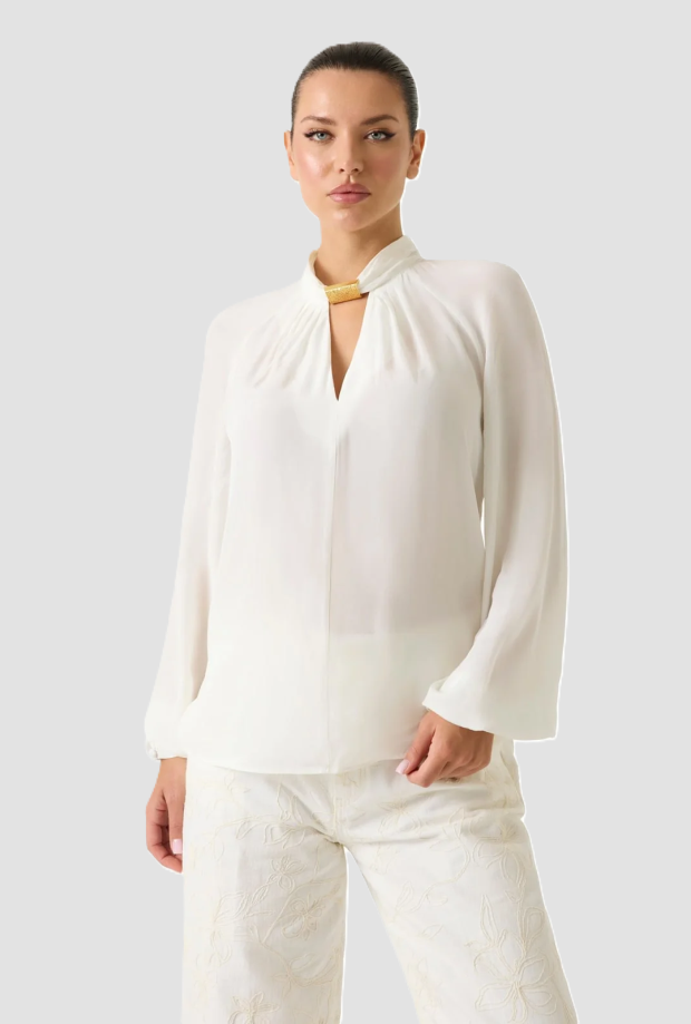 Blusa con scollo a goccia donna bianco 