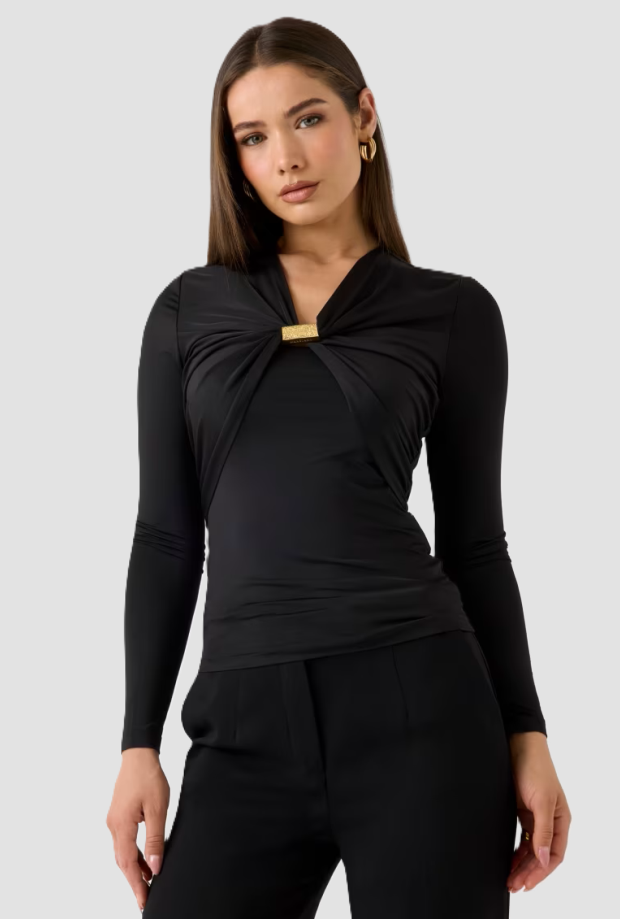 Top drappeggiato donna nero 