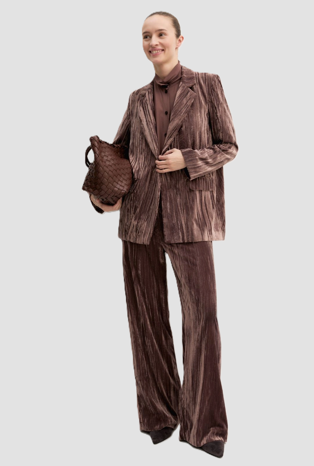 Giacca monopetto in velluto donna marrone 