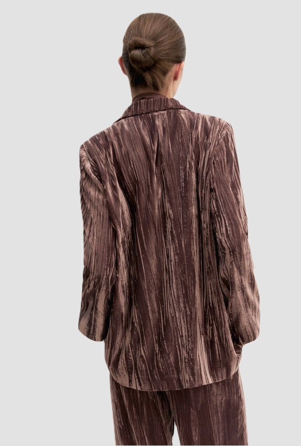 Giacca monopetto in velluto donna marrone 
