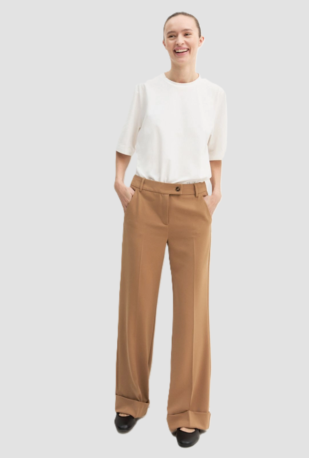 Pantalone con risvolto donna cammello 