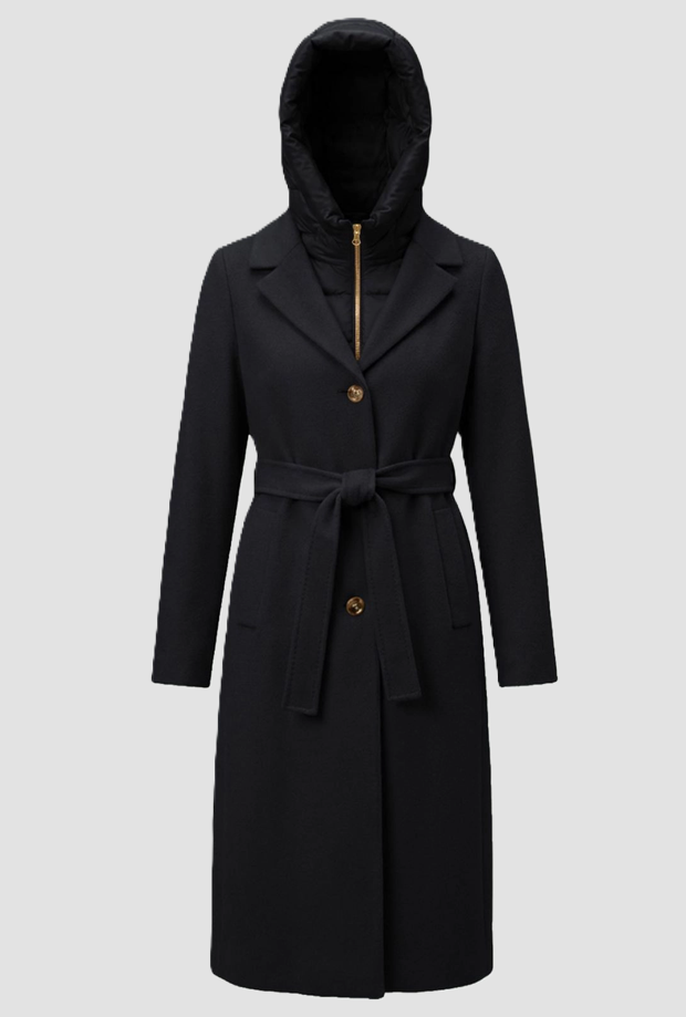 Cappotto in panno con cappuccio donna blu notte 
