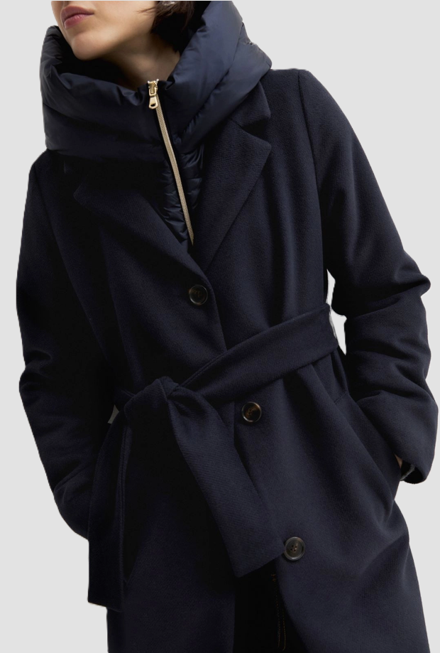 Cappotto in panno con cappuccio donna blu notte 