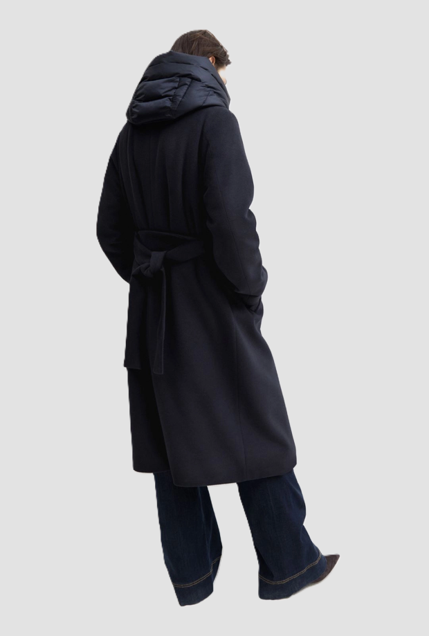 Cappotto in panno con cappuccio donna blu notte 