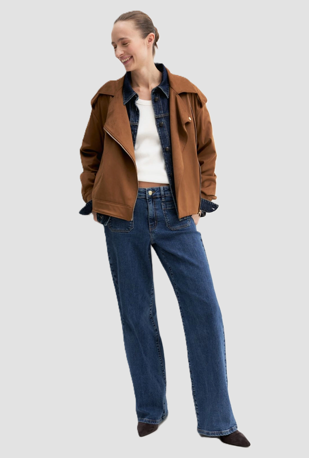 Giacca biker donna cognac 