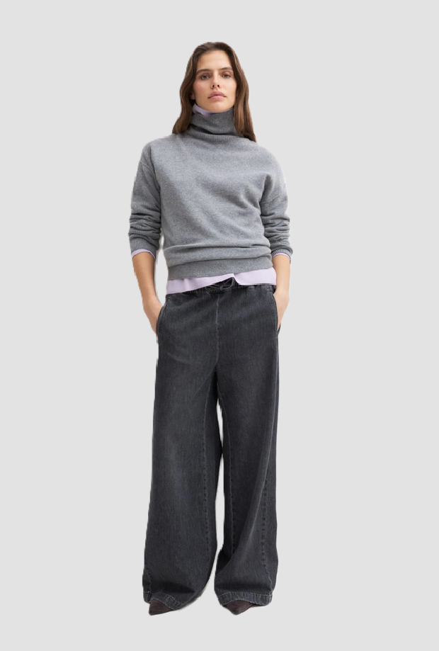 Maglia a collo alto in lana donna grigio 