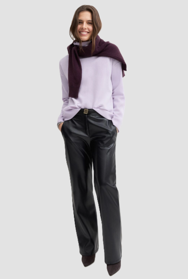 Maglia a collo alto in lana donna lilla 