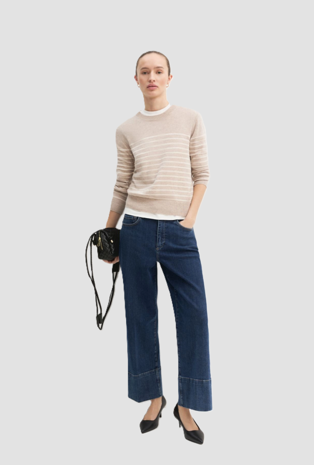 Maglia donna beige a righe in lana 