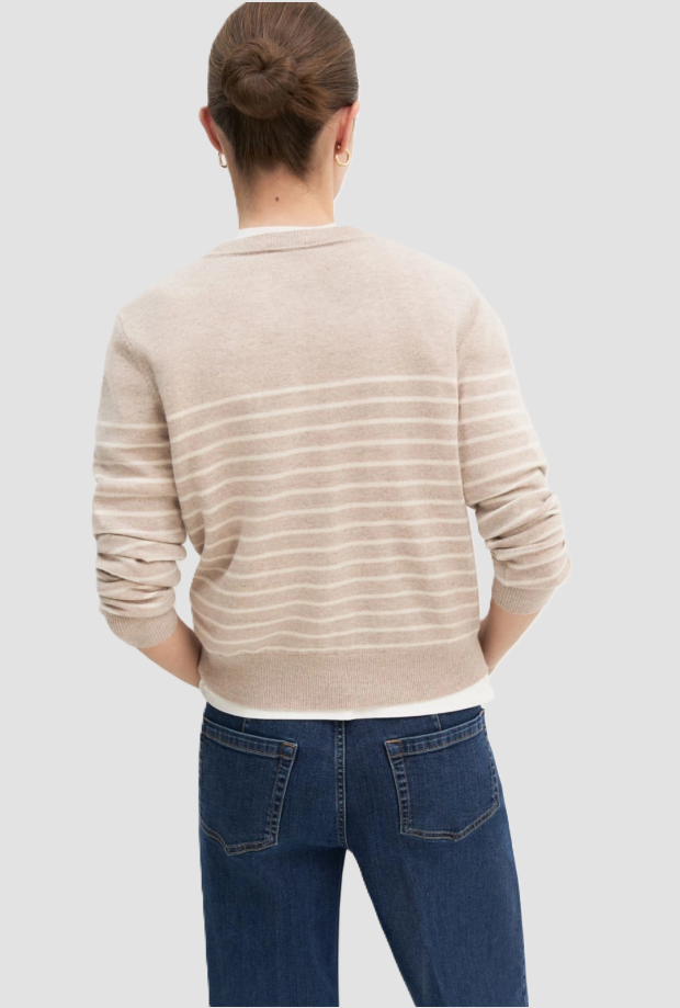 Maglia donna beige a righe in lana 