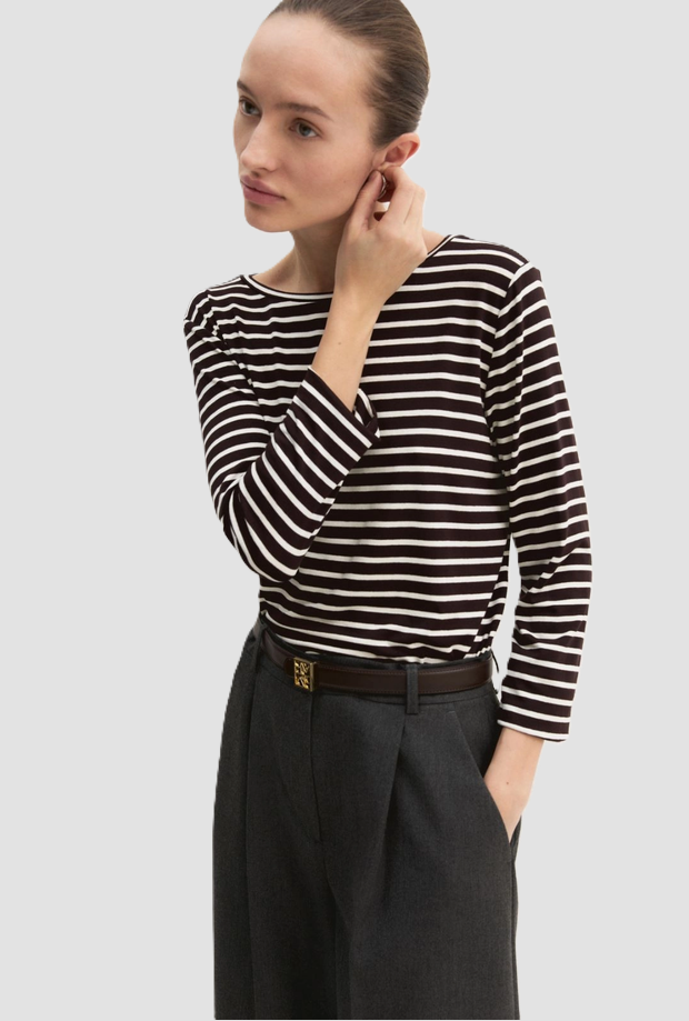 T-shirt a righe donna marrone 