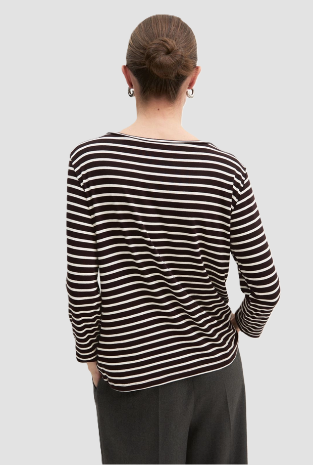 T-shirt a righe donna marrone 