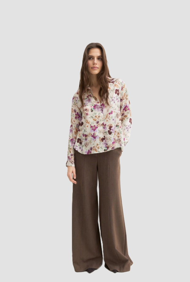 Camicia donna floreale in raso 