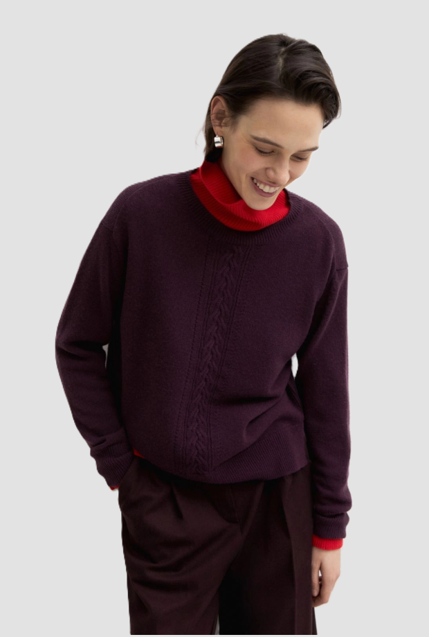 Maglia donna viola con treccia 