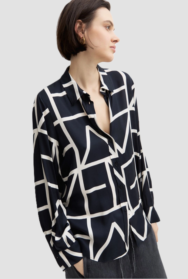 Camicia donna blu in twill di viscosa 