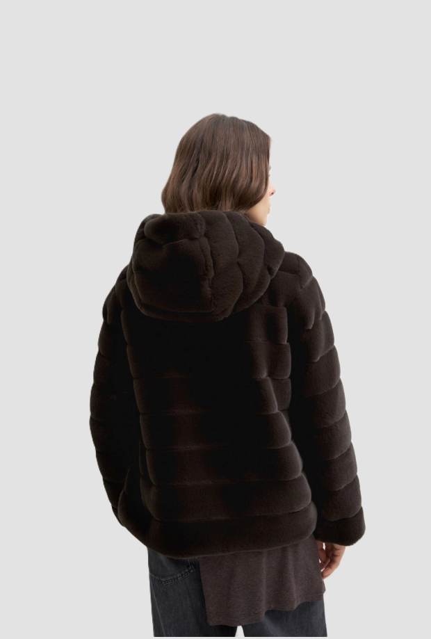 Giaccone donna marrone con cappuccio 