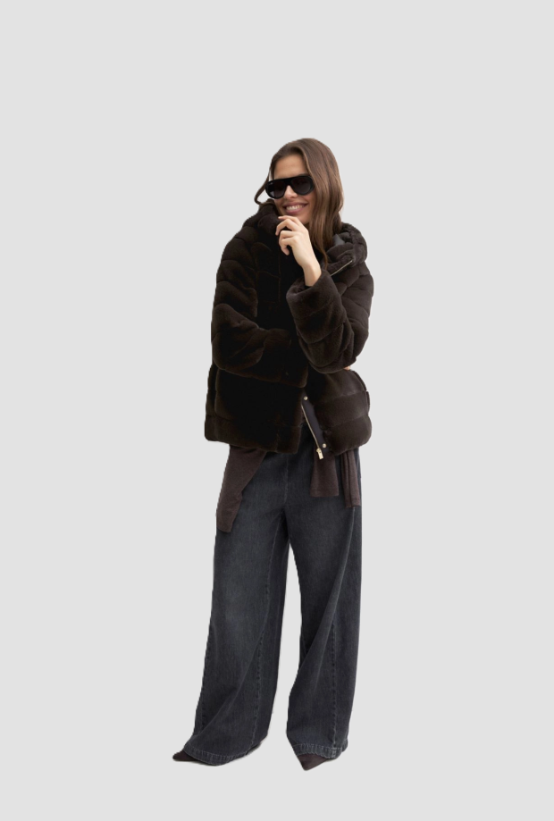 Giaccone donna marrone con cappuccio 