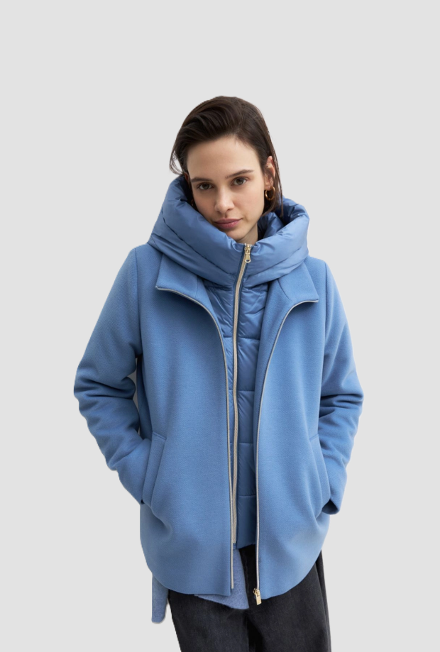Cappotto donna con pettorina cielo 