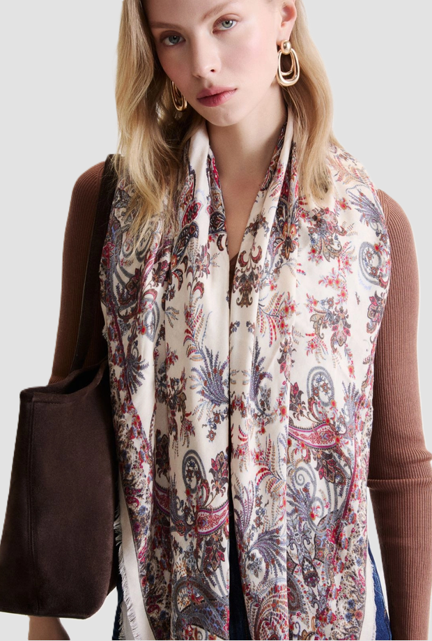 Scialle con stampa floreale donna beige 