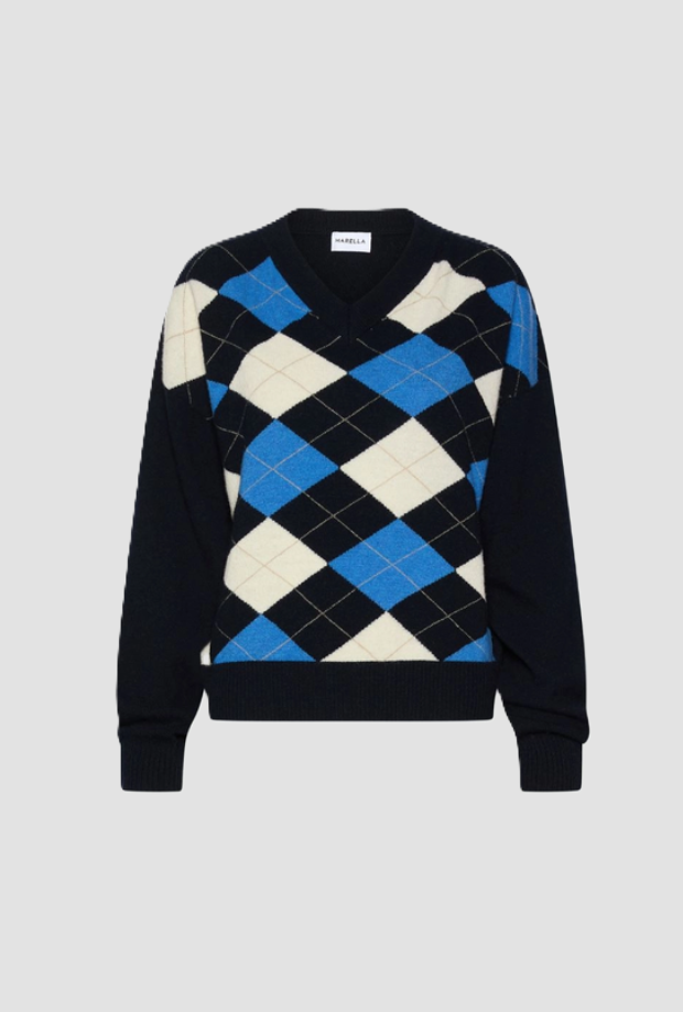 Maglia con scollo a V donna blu 