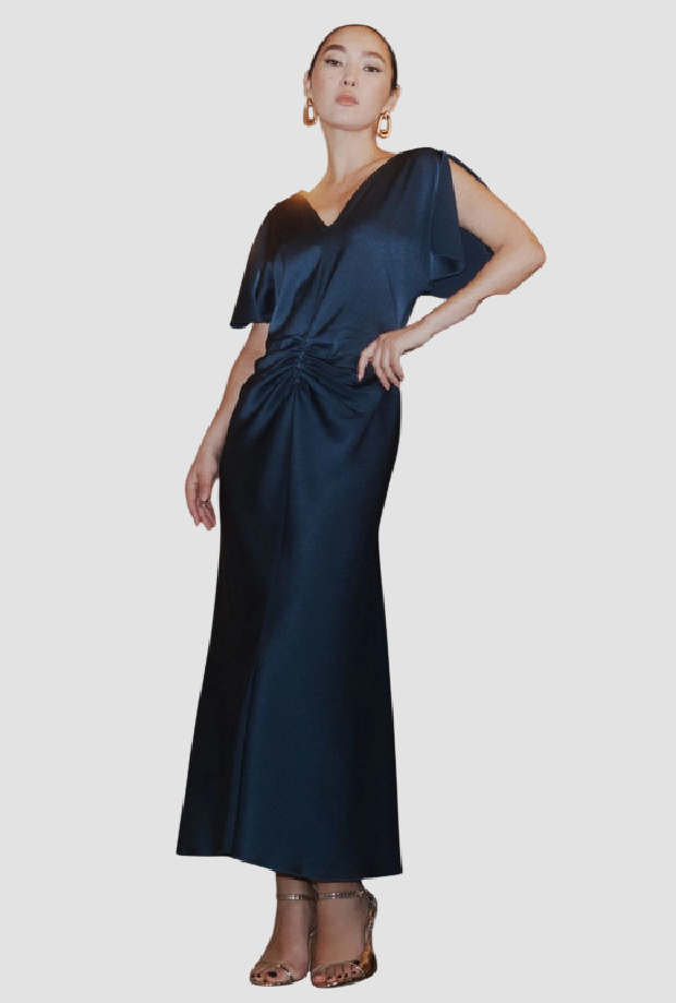 Abito in raso leggero donna blu notte 