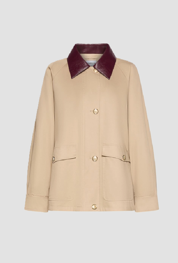 Cappotto con collo a contrasto donna beige 