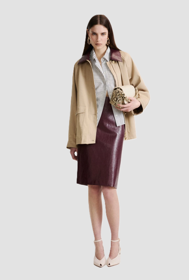Cappotto con collo a contrasto donna beige 