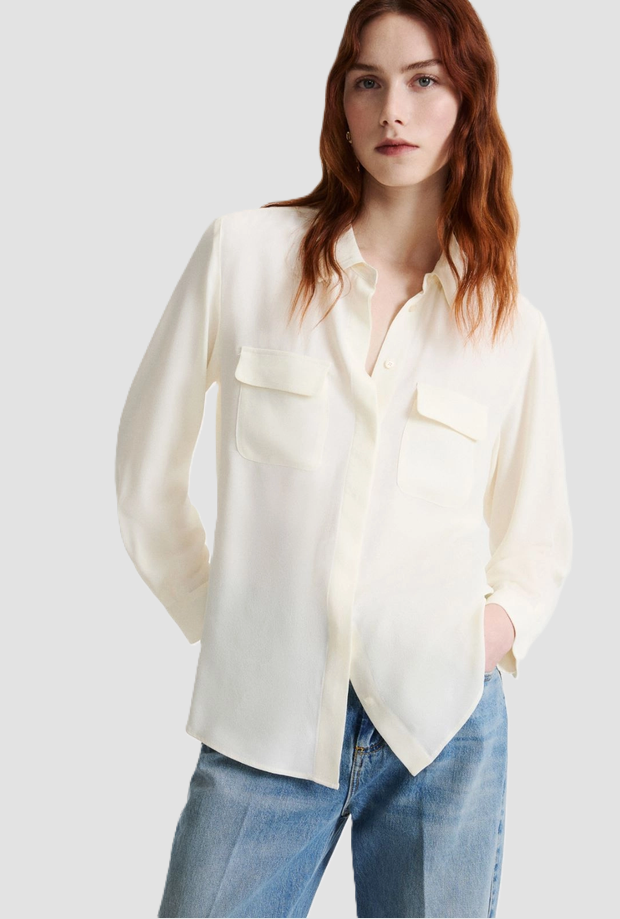 Camicia misto seta donna bianco 