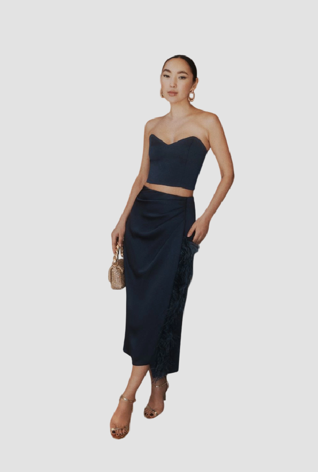 Gonna con piume donna blu aviazione 